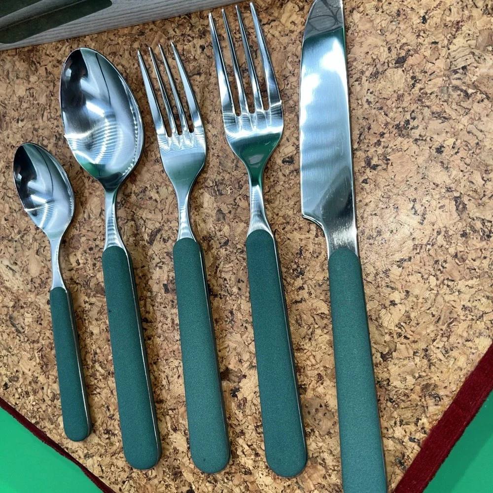 Vintage Studio Nova Flatware Silverware Forest Green Handles 5‎ Pieces For one